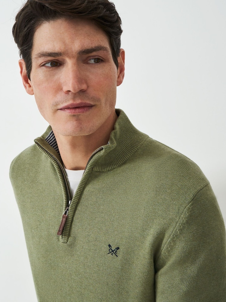 Crew Clothing Light Green 100% Cotton Classic Half Zip Knit Sweater - Image 4 of 5
