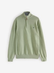 Crew Clothing Light Green 100% Cotton Classic Half Zip Knit Sweater - Image 5 of 5