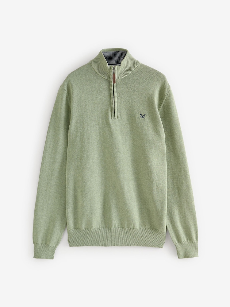 أخضر فاتح - سترة كلاسيكية محبوكة بنصف سحاب قطن 100% من Crew Clothing - صورة 5 من 5 أخضر فاتح - سترة كلاسيكية محبوكة بنصف سحاب قطن 100% من Crew Clothing - صورة 5 من 5