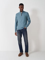 天空藍 - Crew Clothing 100% Organic Cotton Classic Half Zip Knit Sweater - 圖片 3，共 5