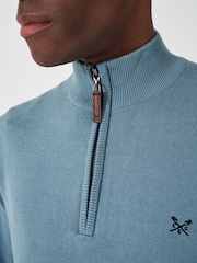 天空藍 - Crew Clothing 100% Organic Cotton Classic Half Zip Knit Sweater - 圖片 4，共 5