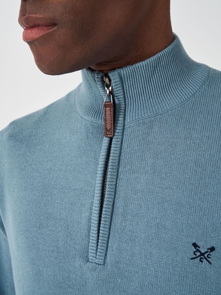 Crew Clothing Sky Blue 100% Cotton Classic Half Zip Knit Sweater - Image 4 of 5