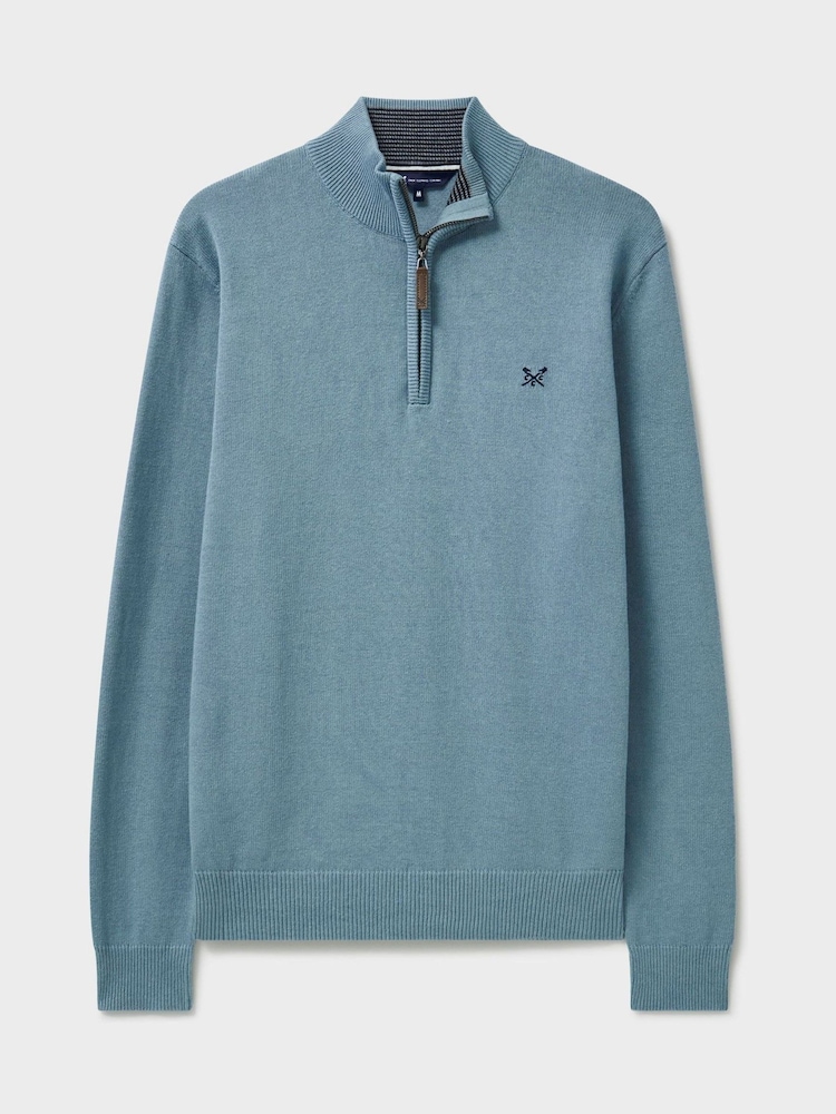 天空藍 - Crew Clothing 100% Organic Cotton Classic Half Zip Knit Sweater - 圖片 5，共 5