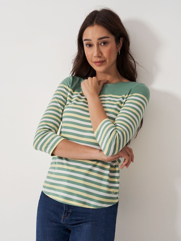 Crew Clothing Company Green/Lime 100% Cotton Essential Breton Stripe Top - Image 1 of 5