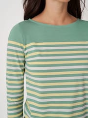 Crew Clothing Company Green/Lime 100% Cotton Essential Breton Stripe Top - Image 4 of 5
