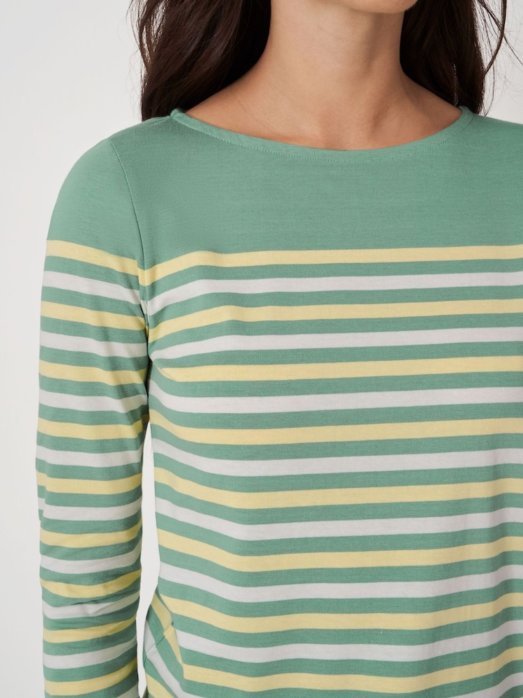 Crew Clothing Company Green/Lime 100% Cotton Essential Breton Stripe Top - Image 4 of 5