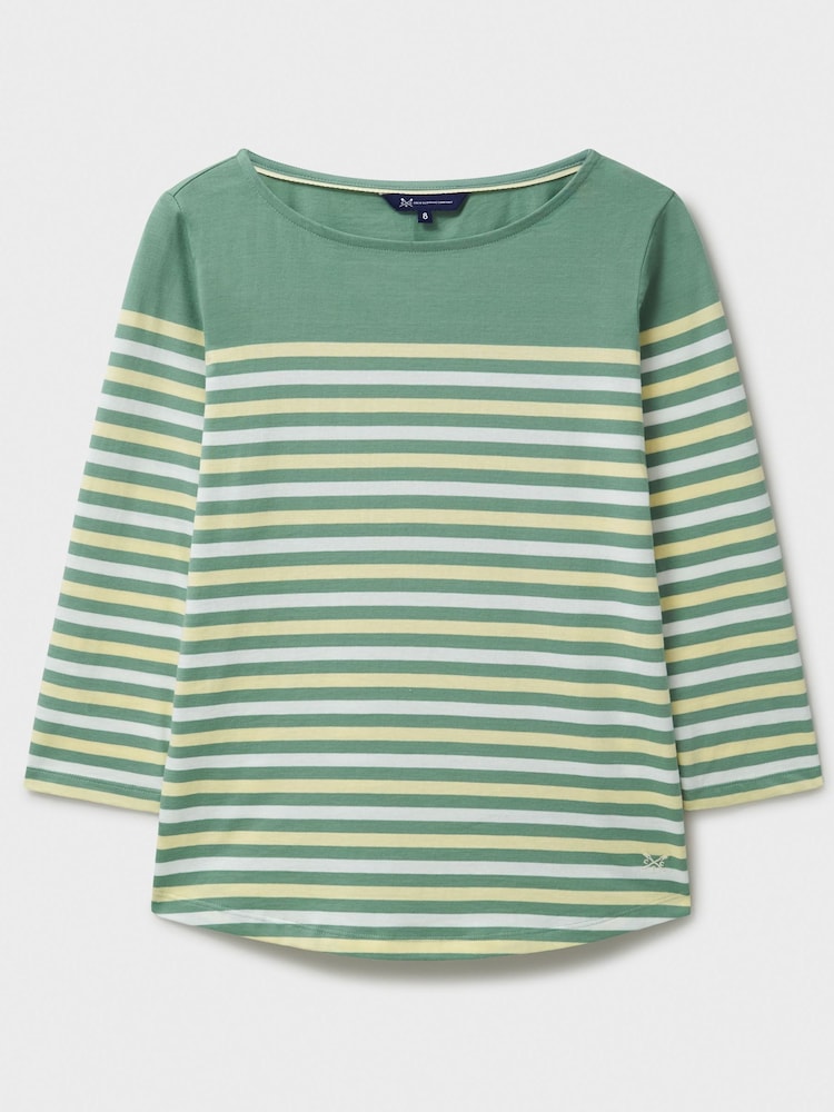 Crew Clothing Company Green/Lime 100% Cotton Essential Breton Stripe Top - Image 5 of 5