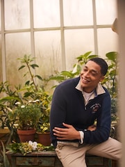 Crew Clothing Company Blue Crest Embroidered Half Zip Sweat T-Shirt - Image 4 of 9