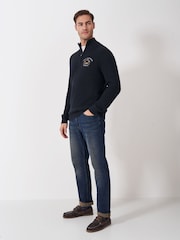 Crew Clothing Company Blue Crest Embroidered Half Zip Sweat T-Shirt - Image 7 of 9