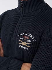 Crew Clothing Company Blue Crest Embroidered Half Zip Sweat T-Shirt - Image 8 of 9