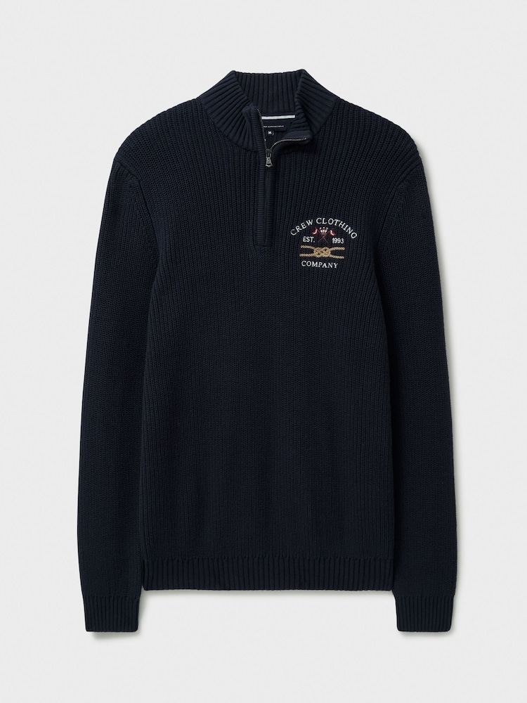 Crew Clothing Company Blue Crest Embroidered Half Zip Sweat T-Shirt - Image 9 of 9