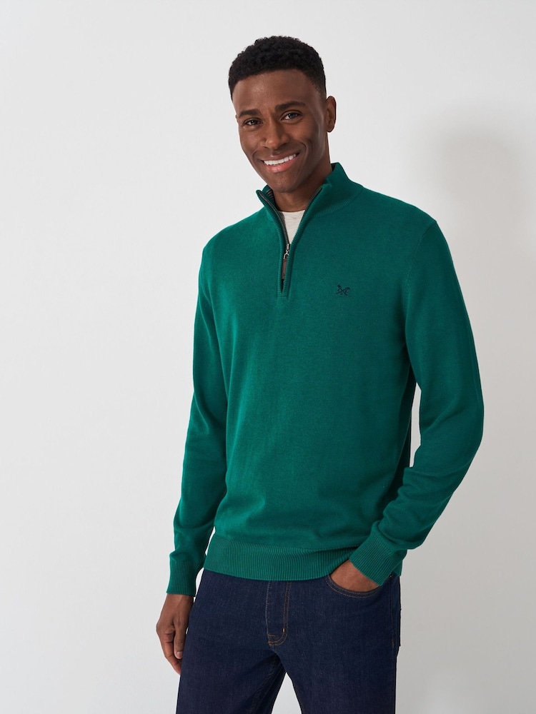 Crew Clothing Green 100% Cotton Classic Half Zip Knit Sweater - Image 1 of 5