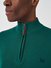 Crew Clothing Green 100% Cotton Classic Half Zip Knit Sweater - Image 4 of 5