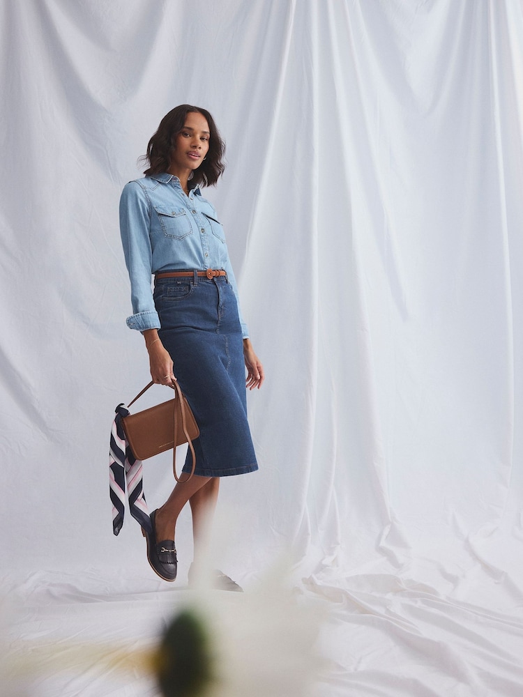 Crew Clothing Company Blue Mia Midi Denim Skirt - Image 2 of 9