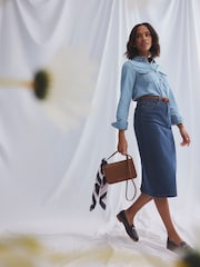 Crew Clothing Company Blue Mia Midi Denim Skirt - Image 3 of 9