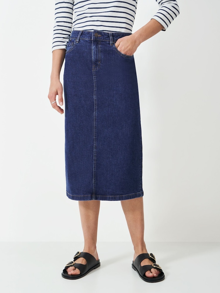 Crew Clothing Company Blue Mia Midi Denim Skirt - Image 7 of 9