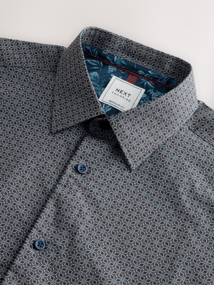 Forest Green Geometric Regular Fit Single Cuff Geo Smart Shirt - Image 2 of 3