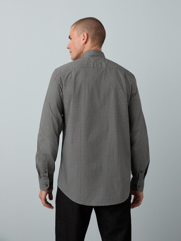 Forest Green Geometric Regular Fit Single Cuff Geo Smart Shirt - Image 8 of 8