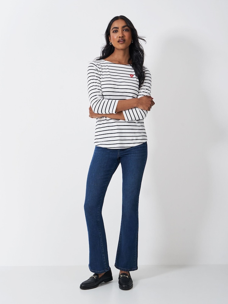 Crew Clothing Company White Chrome 100% Cotton Essential Breton Stripe Top - Image 3 of 5
