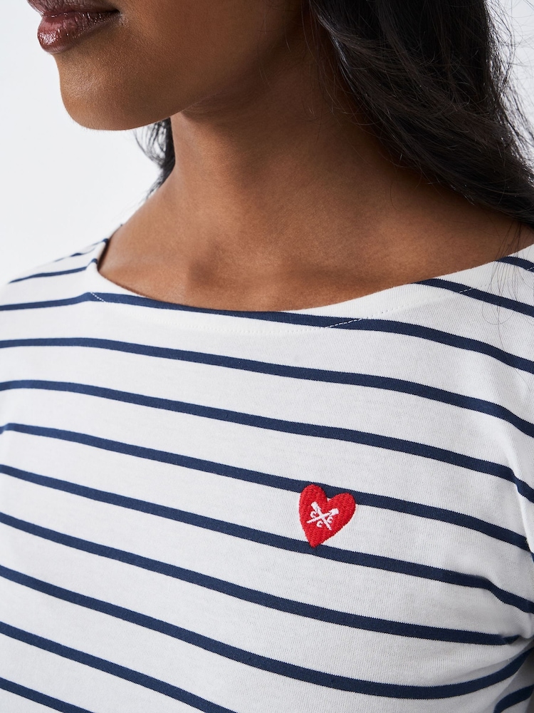 Crew Clothing Company White Chrome 100% Cotton Essential Breton Stripe Top - Image 4 of 5