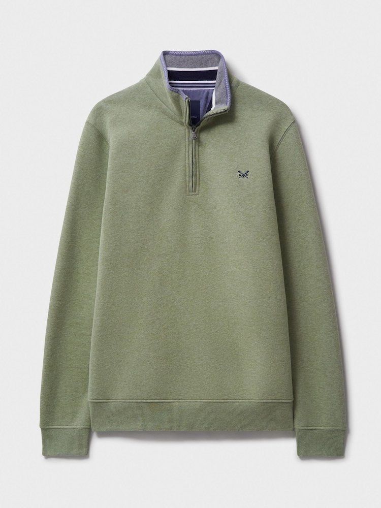 Crew Clothing Green Classic Quarter Zip Sweatshirt - Image 5 of 5 Crew Clothing Green Classic Quarter Zip Sweatshirt - Image 5 of 5