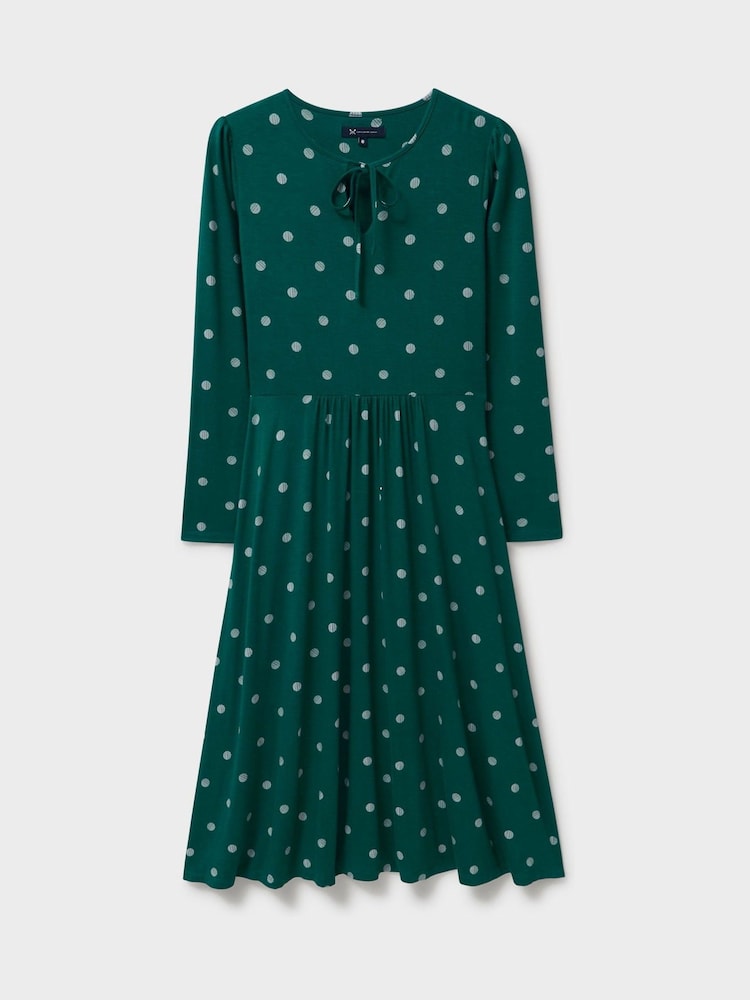 Crew Clothing Crew Clothing Company Green Rita Polka Dot Tie-Detail Dress - صورة 5 من 5