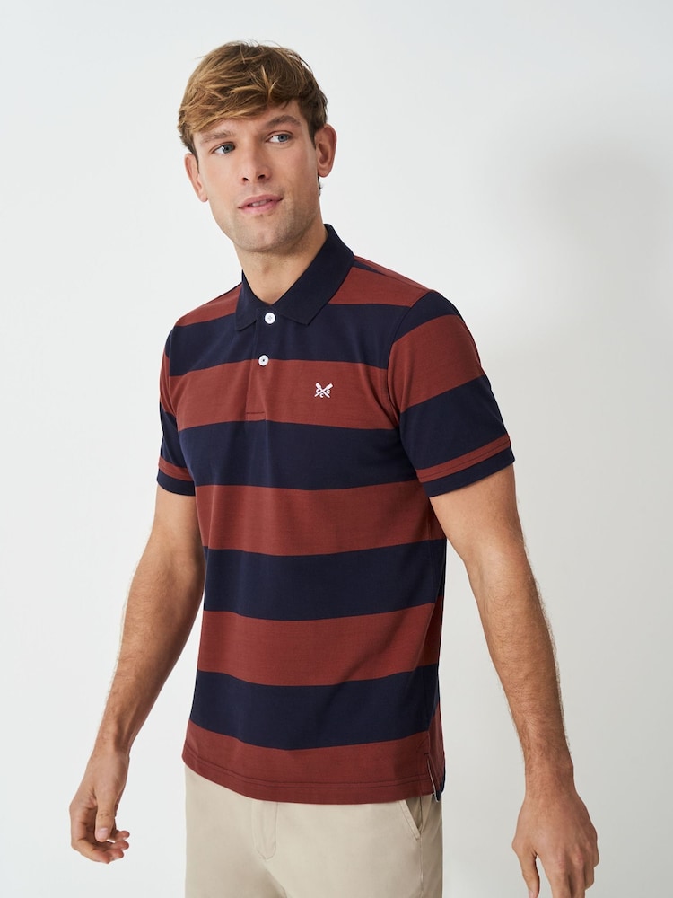 Crew Clothing Red 100% Cotton Heritage Striped Polo Shirt - Image 1 of 5