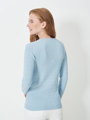 Crew Clothing Blue Chrome Heritage Cable V-Neck Jumper - Image 2 of 5