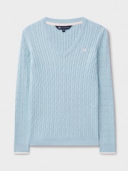 Crew Clothing Blue Chrome Heritage Cable V-Neck Jumper - Image 5 of 5