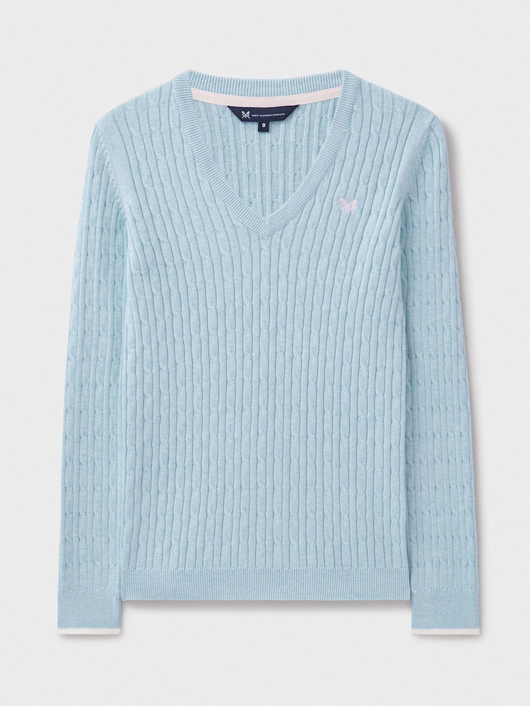 Crew Clothing Blue Chrome Heritage Cable V-Neck Jumper - Image 5 of 5
