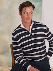 Crew Clothing Company Blue Rope Cable Half Zip Sweatshirt - Image 1 of 8
