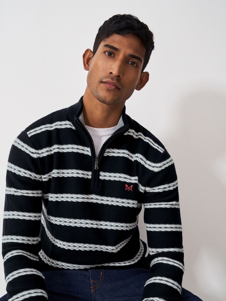 Crew Clothing Company Blue Rope Cable Half Zip Sweatshirt - Image 4 of 8