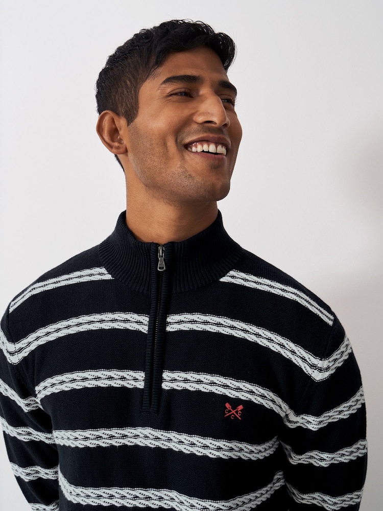 Crew Clothing Company Blue Rope Cable Half Zip Sweatshirt - Image 7 of 8