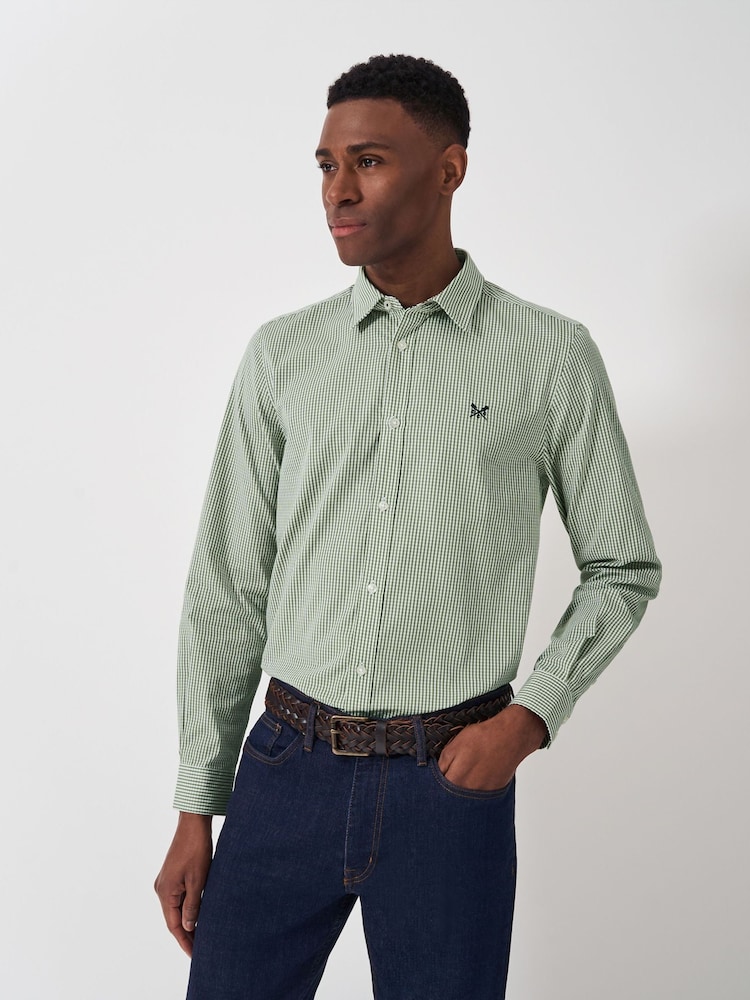 Crew Clothing Company Green Classic Micro Gingham Shirt - Image 1 of 5