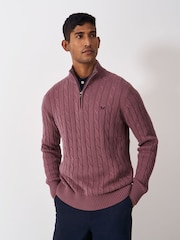 Crew Clothing Company Pink Oarsman Half Zip Knit Sweatshirt - Image 1 of 5