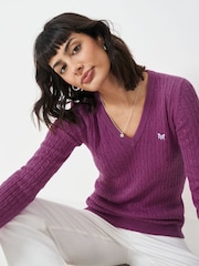 Crew Clothing Red Heritage Cable V-Neck Jumper - Image 1 of 5