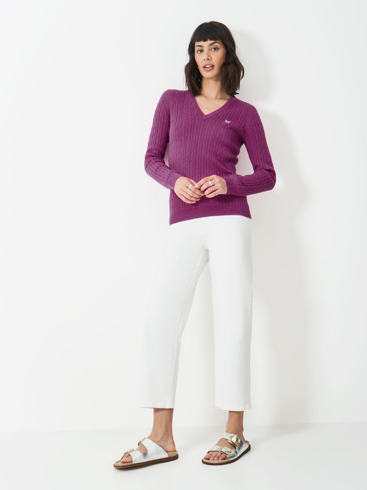 Crew Clothing Red Heritage Cable V-Neck Jumper - Image 3 of 5