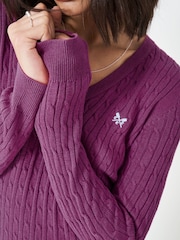 Crew Clothing Red Heritage Cable V-Neck Jumper - Image 4 of 5