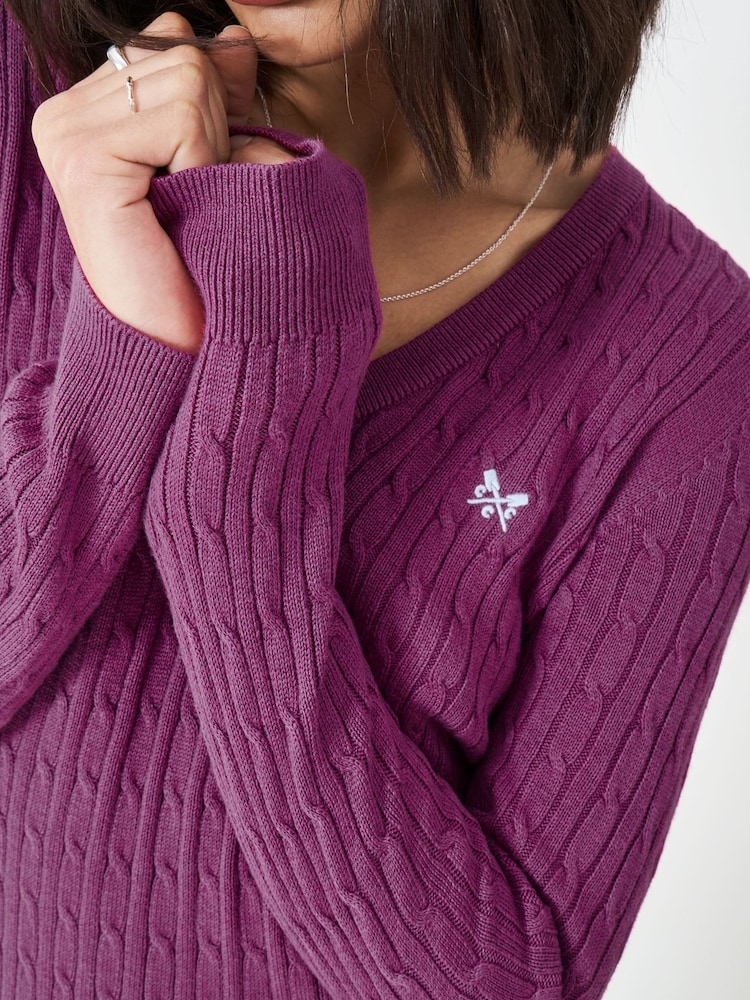 Crew Clothing Red Heritage Cable V-Neck Jumper - Image 4 of 5