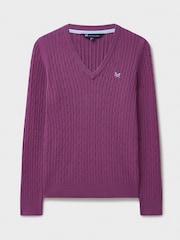 Crew Clothing Red Heritage Cable V-Neck Jumper - Image 5 of 5