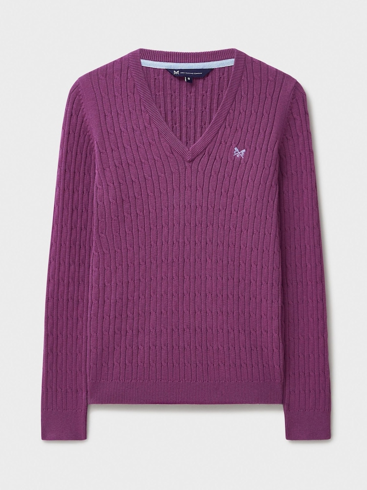 Crew Clothing Red Heritage Cable V-Neck Jumper - Image 5 of 5