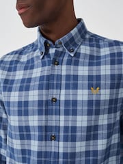 Crew Clothing Blue 100% Cotton Hurst Check Flannel Shirt - Image 4 of 5