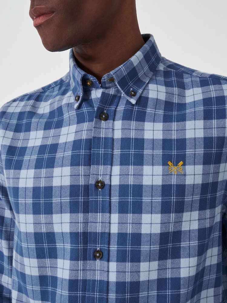 Crew Clothing Blue 100% Cotton Hurst Check Flannel Shirt - Image 4 of 5