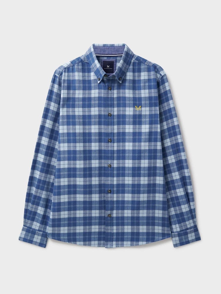 Crew Clothing Blue 100% Cotton Hurst Check Flannel Shirt - Image 5 of 5