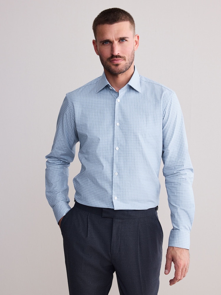 Blue Grid Check Slim Fit Signature Premium Textured Shirt - Image 1 of 7 Blue Grid Check Slim Fit Signature Premium Textured Shirt - Image 1 of 7