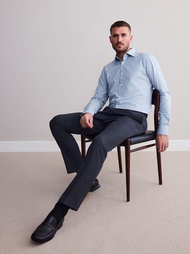 Blue Grid Check Slim Fit Signature Premium Textured Shirt - Image 2 of 7 Blue Grid Check Slim Fit Signature Premium Textured Shirt - Image 2 of 7