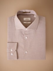 Rust Brown Slim Fit Textured Signature 100% Cotton Long Sleeve Shirt - Image 1 of 3