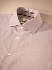 Rust Brown Slim Fit Textured Signature 100% Cotton Long Sleeve Shirt - Image 2 of 3