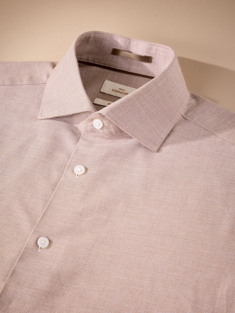 Rust Brown Slim Fit Textured Signature 100% Cotton Long Sleeve Shirt - Image 2 of 3