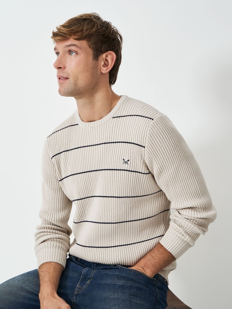 Crew Clothing Natural Submariner Stripe Crew Jumper - Image 1 of 5
